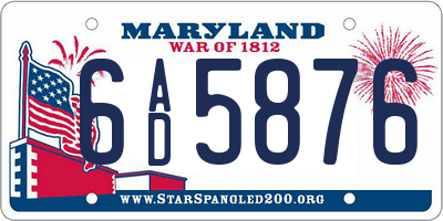 MD license plate 6AD5876