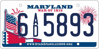 MD license plate 6AD5893