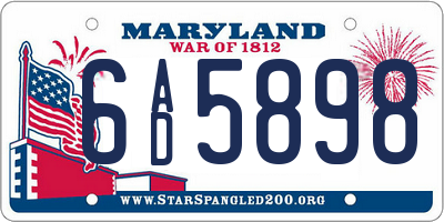 MD license plate 6AD5898