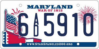 MD license plate 6AD5910