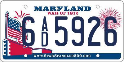 MD license plate 6AD5926