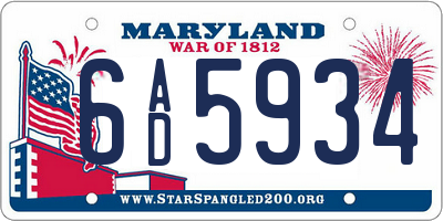MD license plate 6AD5934