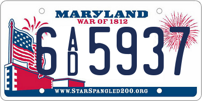 MD license plate 6AD5937