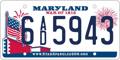 MD license plate 6AD5943