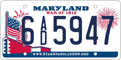 MD license plate 6AD5947