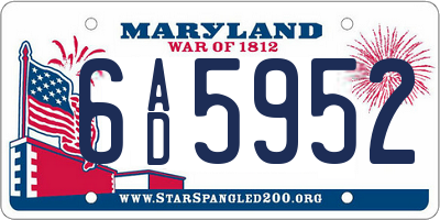 MD license plate 6AD5952