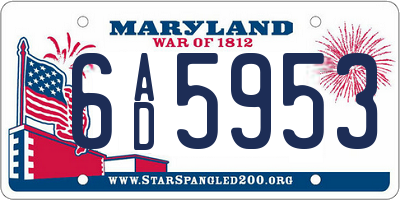 MD license plate 6AD5953