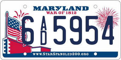MD license plate 6AD5954