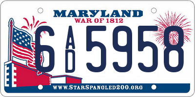 MD license plate 6AD5958