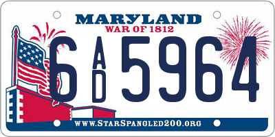 MD license plate 6AD5964