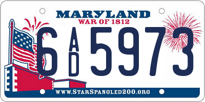 MD license plate 6AD5973
