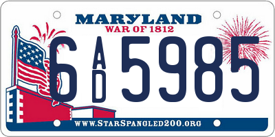 MD license plate 6AD5985