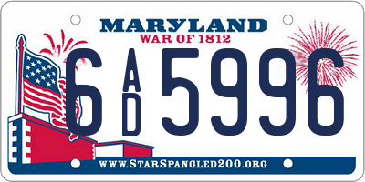 MD license plate 6AD5996