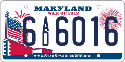 MD license plate 6AD6016