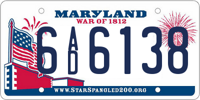 MD license plate 6AD6138