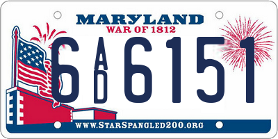 MD license plate 6AD6151