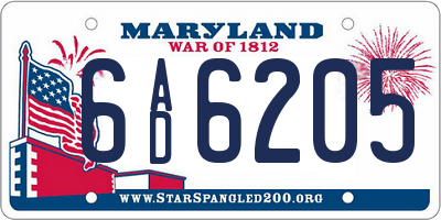 MD license plate 6AD6205