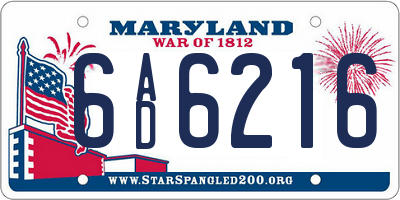 MD license plate 6AD6216