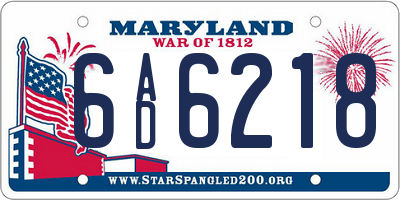 MD license plate 6AD6218