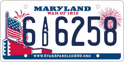 MD license plate 6AD6258