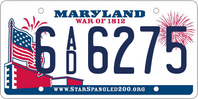 MD license plate 6AD6275