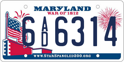 MD license plate 6AD6314