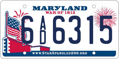MD license plate 6AD6315