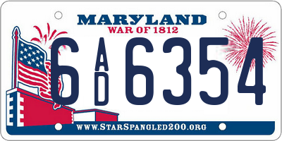 MD license plate 6AD6354