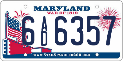 MD license plate 6AD6357