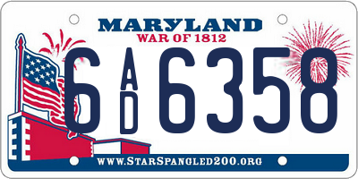 MD license plate 6AD6358