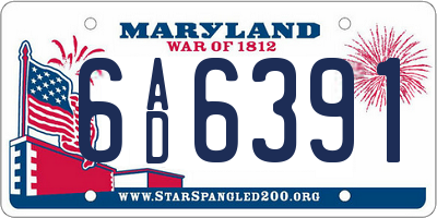 MD license plate 6AD6391