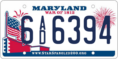 MD license plate 6AD6394