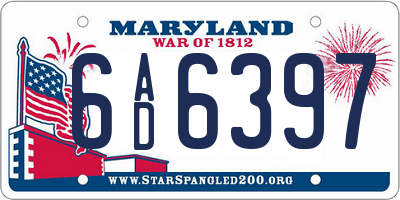 MD license plate 6AD6397