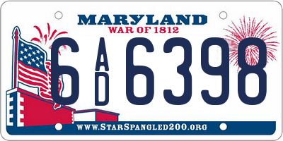 MD license plate 6AD6398
