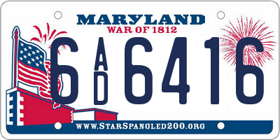 MD license plate 6AD6416