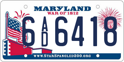 MD license plate 6AD6418