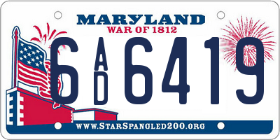 MD license plate 6AD6419
