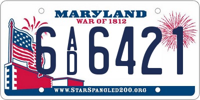 MD license plate 6AD6421
