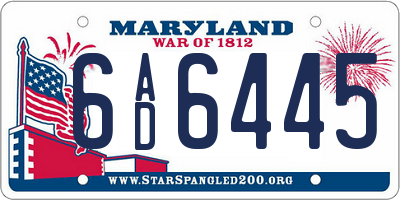 MD license plate 6AD6445