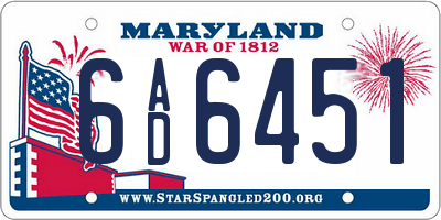 MD license plate 6AD6451