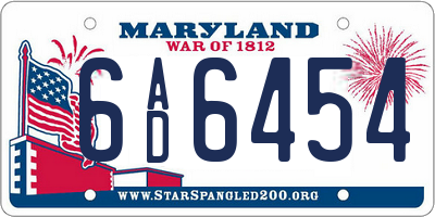MD license plate 6AD6454