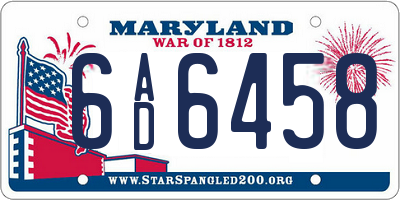 MD license plate 6AD6458