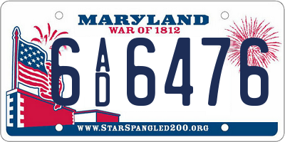 MD license plate 6AD6476