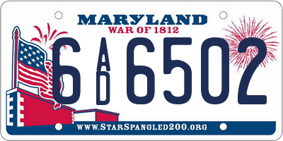 MD license plate 6AD6502