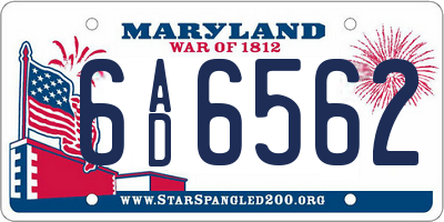 MD license plate 6AD6562