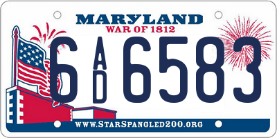 MD license plate 6AD6583