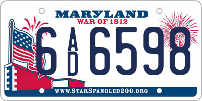 MD license plate 6AD6598