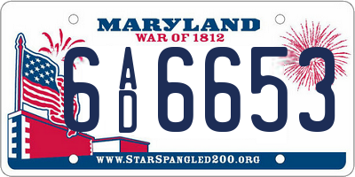 MD license plate 6AD6653