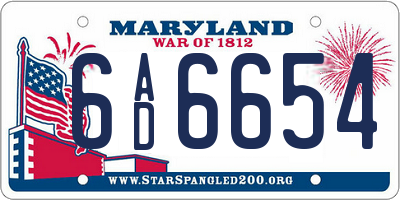 MD license plate 6AD6654