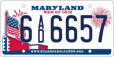 MD license plate 6AD6657